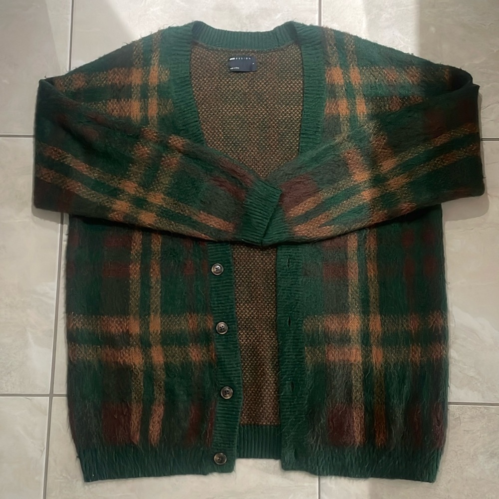 ASOS SHAGGY PLAID CARDIGAN